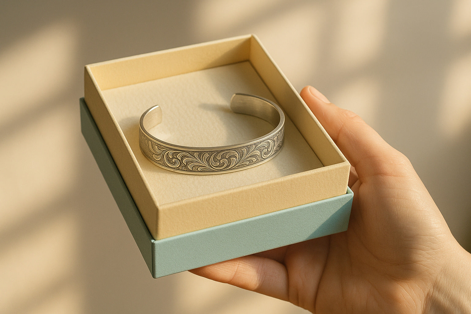 bracelet gravé offert en cadeau symbolique, lumière naturelle, Vespun